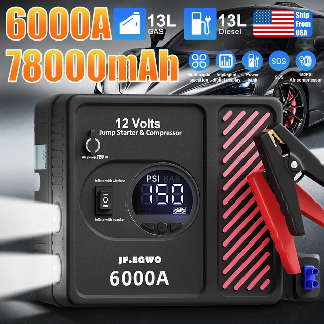 6000A LITHIUMION JUMP Starter Car Battery Booster Power Bank W/ Air
