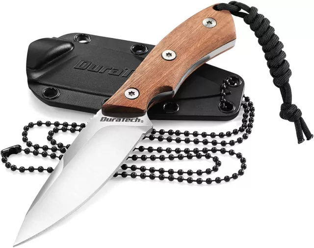 DuraTech 6" Compact Fixed Blade Neck Knife EDC Full Tang 3" Blade Molded Sheath