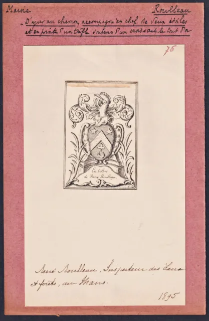 Roulleau Maine Ex-Libris Armoiries Blason Armorial Bookplate Exlibris