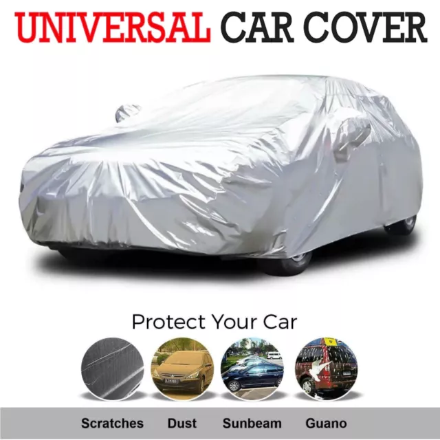 Universal Size Car Cover Silver Waterproof Rain UV Dust Resistant Weather Proof