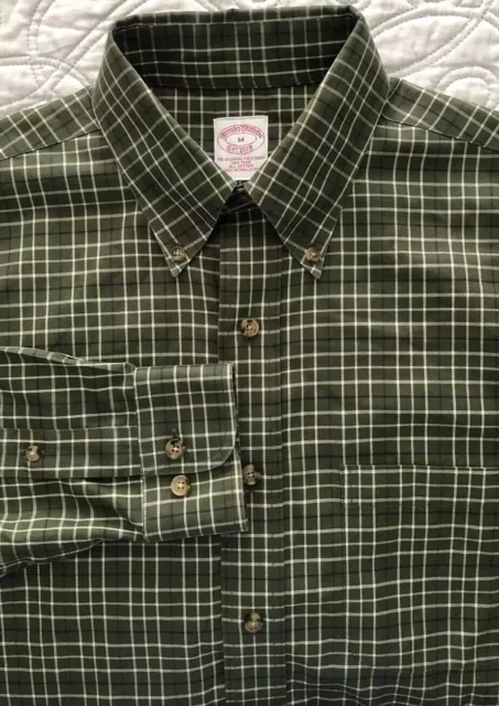 Mens Brooks Brothers LS Green Blue Check Button Front Casual Shirt Medium M EUC