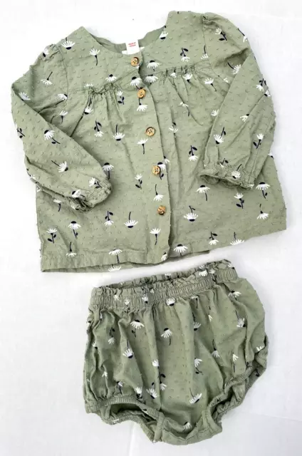 Cat & Jack Green Baby Girl Size 18 Months Top & Bloomers Set Outfit flower 2PC