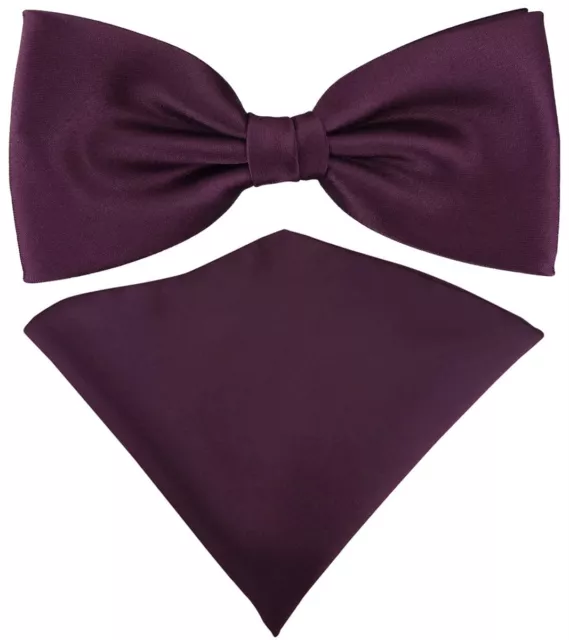 TigerTie Satin Fliege + TigerTie Einstecktuch in bordeauxviolett Einfarbig + Box