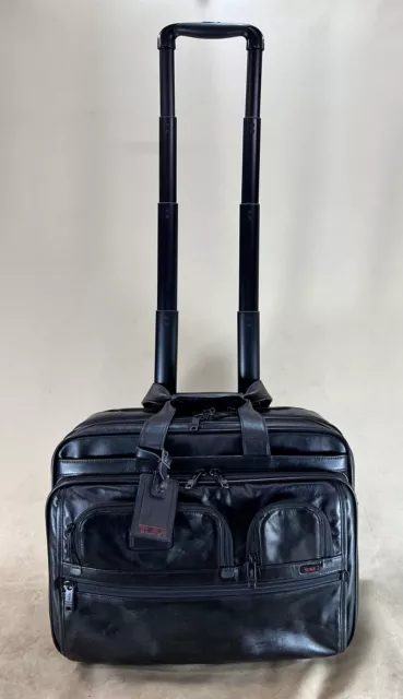 Preowned Tumi 96127DH Alpha Deluxe 2 Wheeled Black Leather Expandable Briefcase