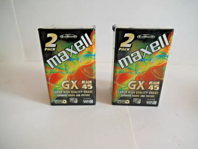 4 X Maxell GX 45 Black VHS C Blank Super High Quality Video Tapes In Sealed Pack