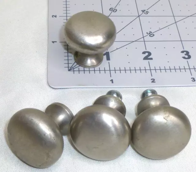 4 solid brass nickel plated silver dresser cabinet round knobs 1.25" Heavy Used