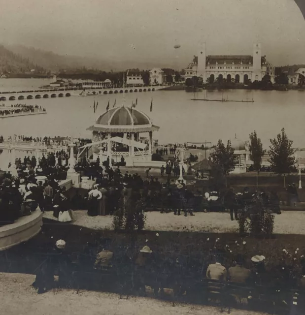 Air Ship over Government Building Lewis & Clark Expo Portland OR Stereoview 1905