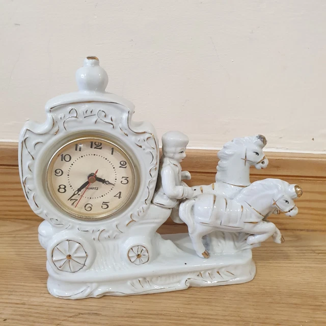 Reloj de abrigo vintage de porcelana cuarzo para carruaje de caballos completamente funcional