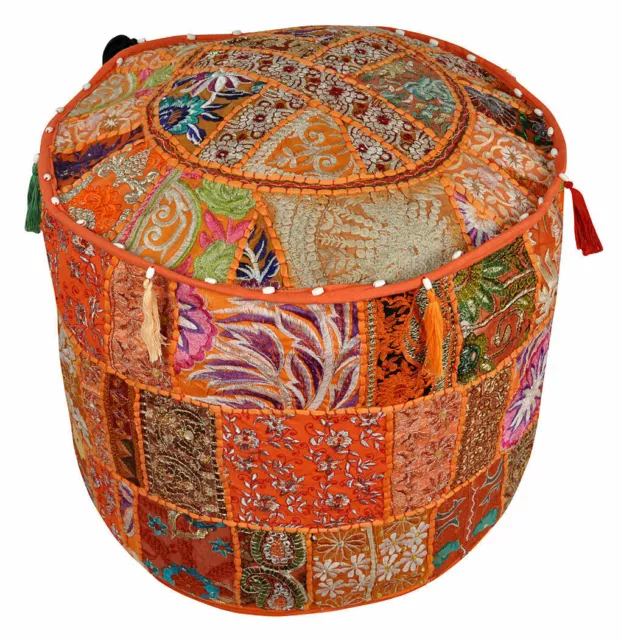 Indien Éléphant Mandala Ottomane Pouf Housse Rond Grain Grand Sac Sol