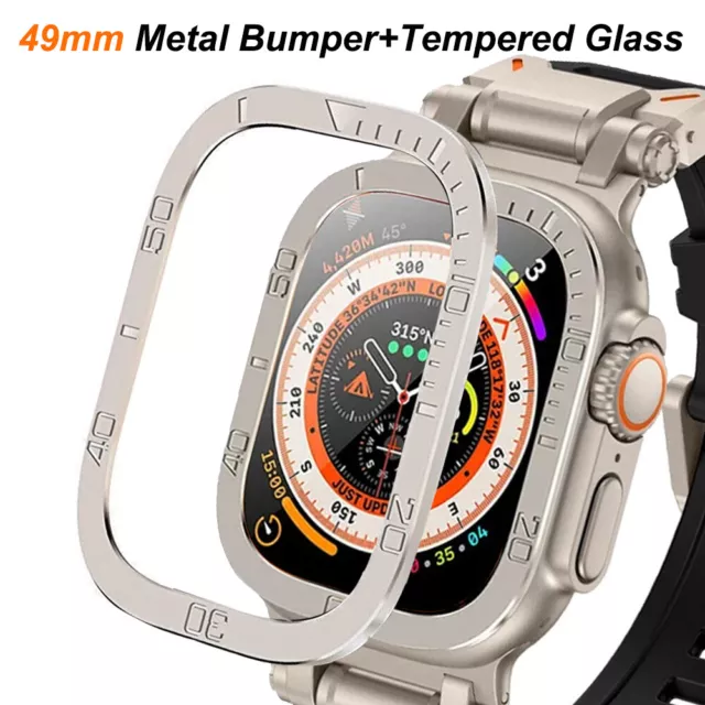 Metal Scale Film For Apple Watch Ultra 2 49mm 9H Tempered Glass Screen Protector