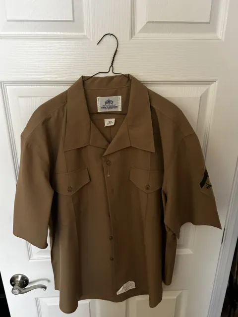 Marine Corps USMC Mens Khaki "Charlie" Quarter Length Dress Uniform Shirt 18-1/2