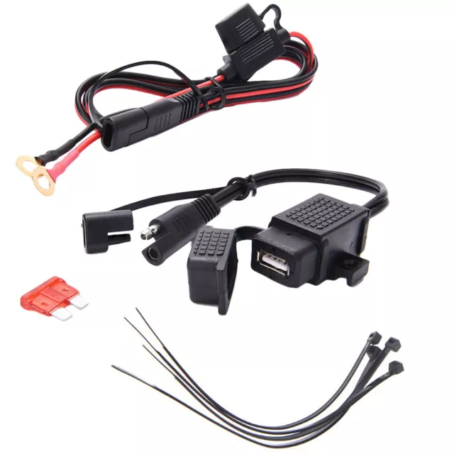 12V Motorcycle SAE Cable USB Adapte Weatherproof Charger Socket Battery Tender