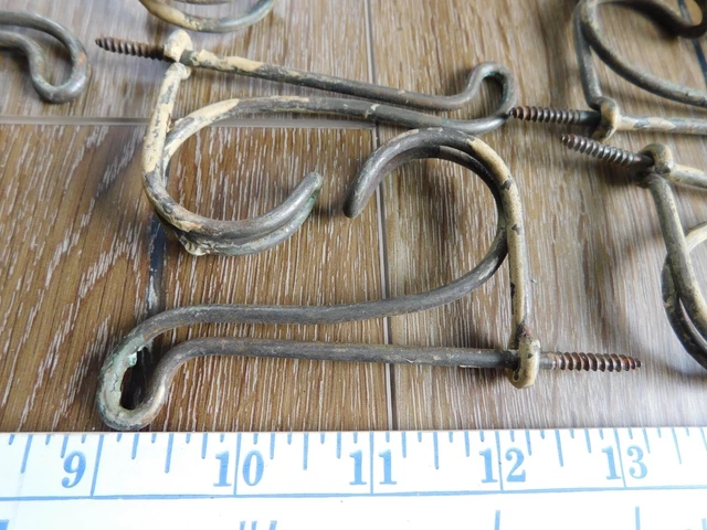 11 Vintage Bent wire Screw in Wall Hooks Hat Coats Jackets Closet Coat Room 2
