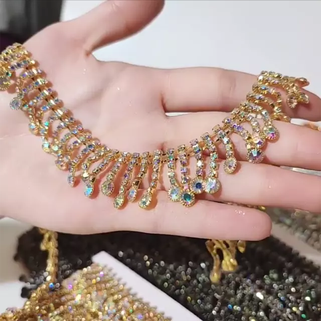90cm Rhinestone Chain Trim Tassel Fringe Crystal Glitter Beaded Ribbon DIY Craft