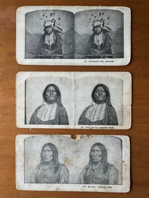 Native American Indian Comanche Chiefs Stereoview Photos Lot of 3