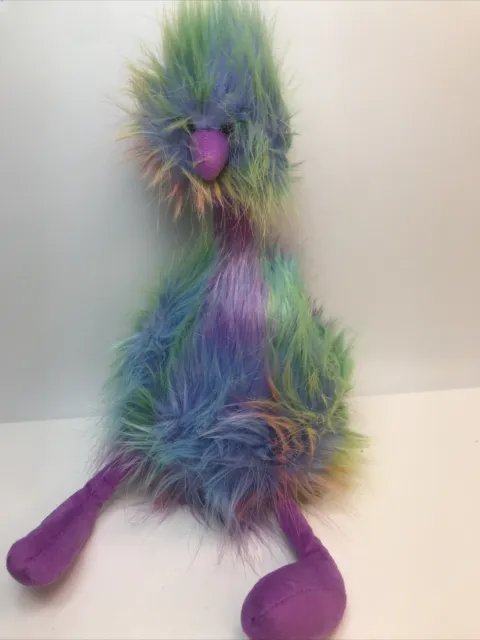 Jellycat  Rainbow Pom Pom Ostrich Bird Emu Plush Fluffy Stuffed Animal