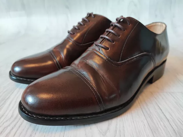 Scarpe Oxford Formali Da Uomo Samuel Windsor Fatte A Mano In Pelle Marrone Uk 8,5