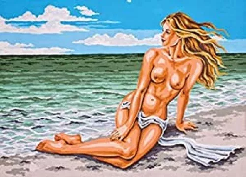 Nude Woman by the Sea Wandteppich Leinwand Grafitec