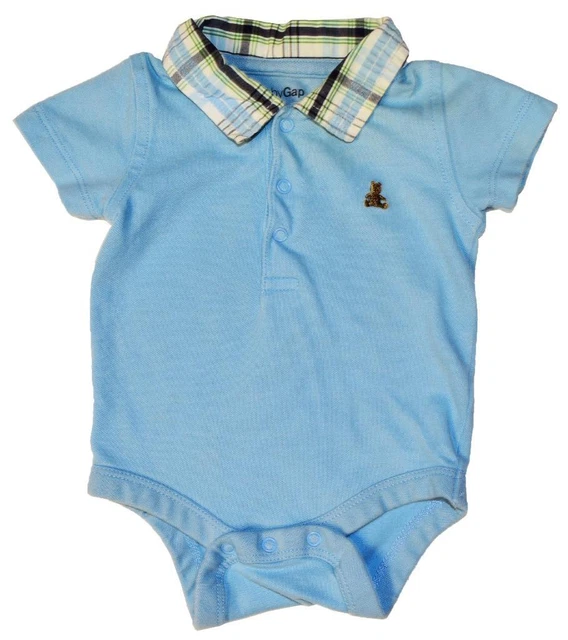 EUC Baby Gap Infant Boys 0 3 Months Collar Blue One Piece Body Suit