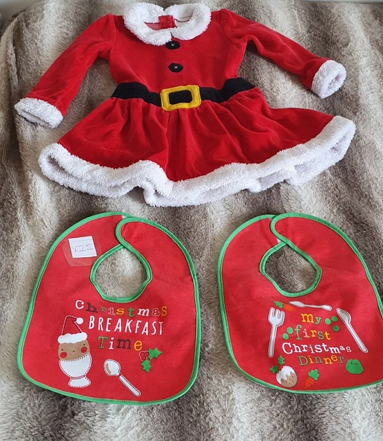 pacchetto joblot vestiti natalizi taglia 12-18 mesi abito bambini bambine bavaglino x2