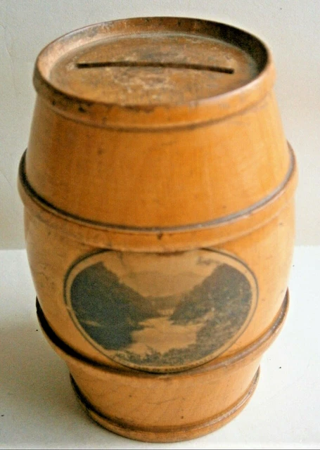 Mauchline Treenware "In The Pass of Killiecrankie" Barrel Still Bank / Money Box