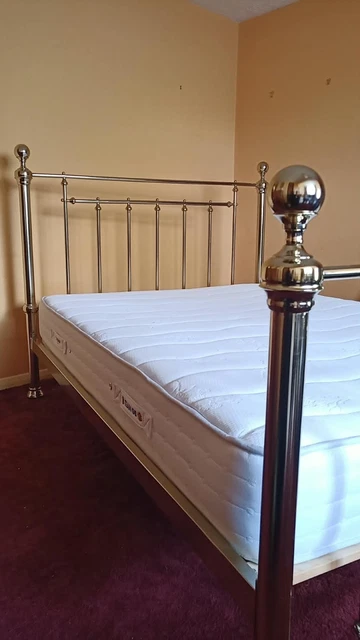 GOLD METAL DOUBLE Bed Frame with Headboard/Footboard & Mattress. Both ...