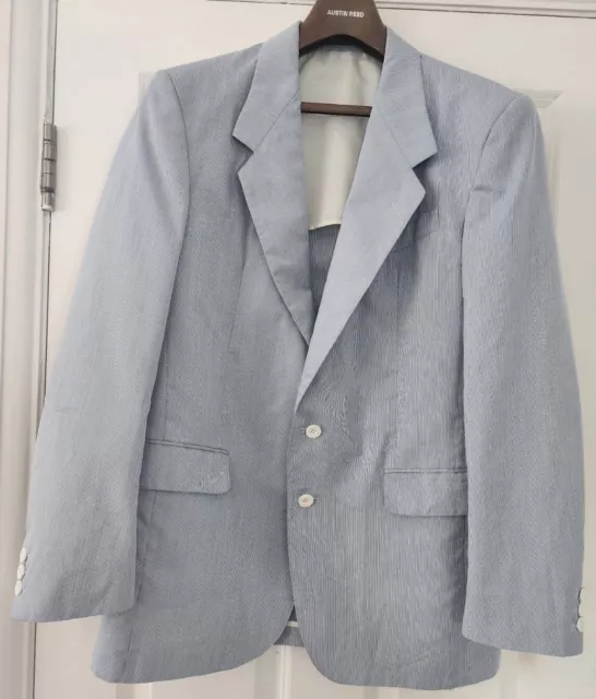 Daks Light Blue Cotton Blazer Stripe Jacket 38R/BHS Trousers W32 L29 SUIT Vtg.