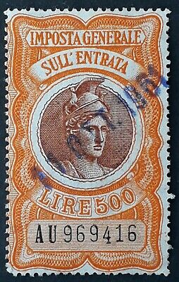 1961 Italy 500L orange & brown Sull 'Entrata Revenue stamp Used