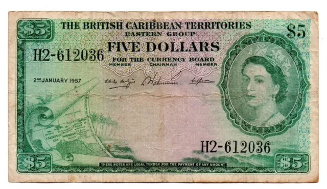 The British Caribbean Territories VF Note 5 Dollars 1957 P-9