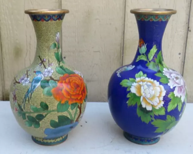 Stunning Pair Of Large Chinese Vintage Cloisonne Vases