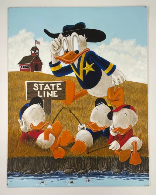 TRUANT OFFICER DUCK Oil Painting, 1980 - DONALD, HUEY, DUEY & LOUIE -  Stunning!