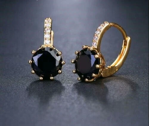Lab Created Black Onyx 4Ct Round Cut Drop/Dangle Earrings 14K Yellow Gold Plated