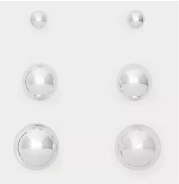 Ralph Lauren Three Pairs Silver Tone Faux Pearl Stud Earrings