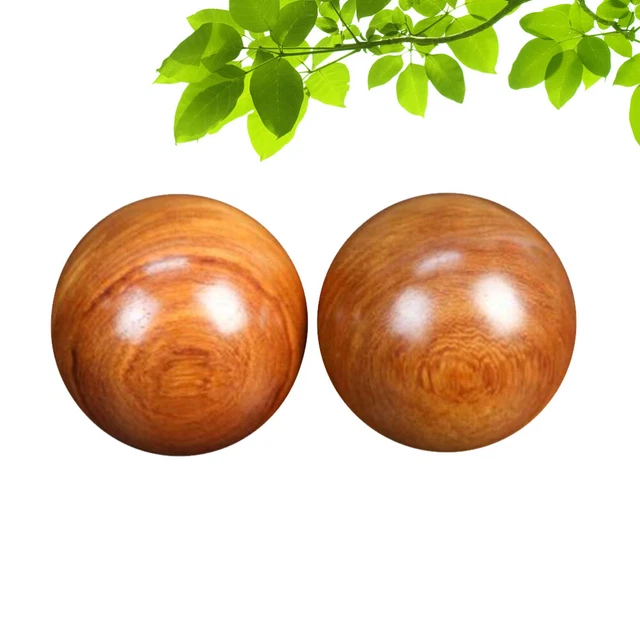 2 Pcs Exercise Hand Balls Wooden Baoding Acupressure Fitness