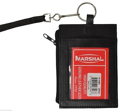 LEATHER ID CARD Badge Holder Neck Pouch Ring Wallet with strap 761R 2