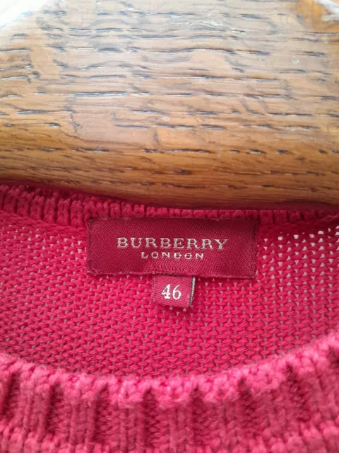 Burberry London Sweater Women's Large  EU 46 Red Cotton Crew Neck Made Spain 2