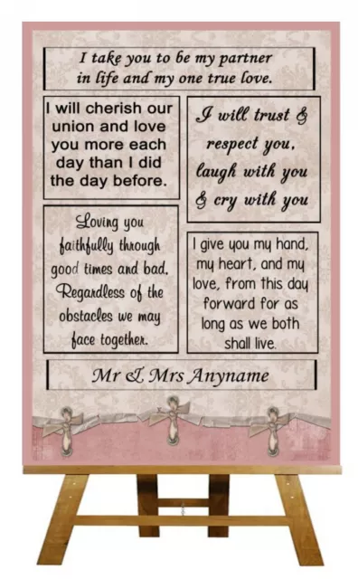 Pink Shabby Chic Vintage Love Vows Personalised Wedding Sign / Poster