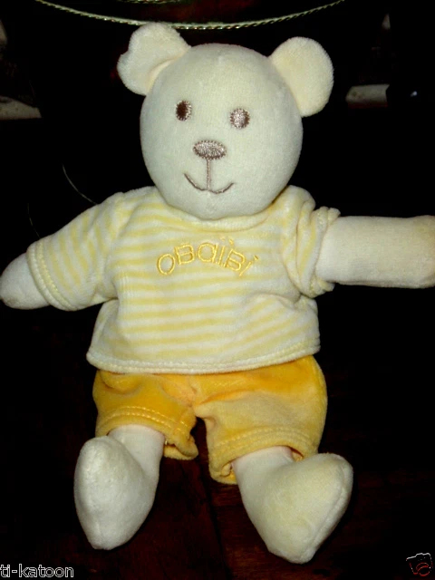 DOUDOU OURS pull rayé jaune OBAIBI OKAIDI, état NEUF !!