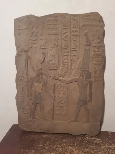 Rare Antique Ancient Egyptian Stela God Amun + King Menes Key life 3200 BC 2