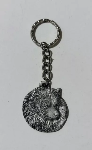 Vintage 1983 Rawcliffe Pewter I Love My Keeshond Dog Keychain Key Ring