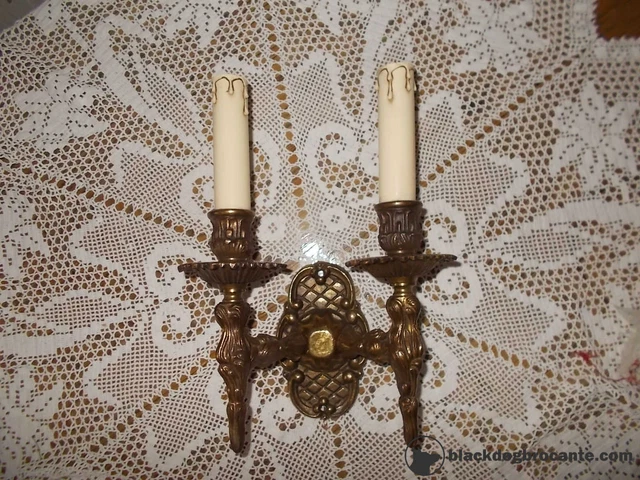 Brass Bronze French Vintage 2 Arm Candelabra Rococo Wall Sconce Light RefT19/96