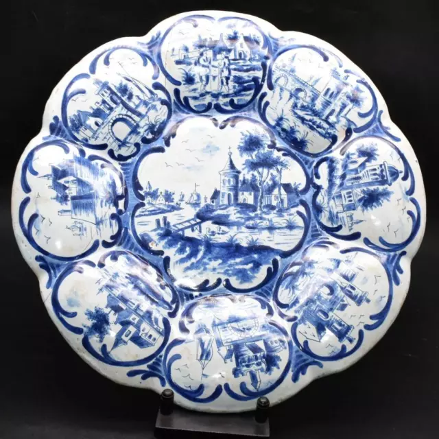 SUPERB 13" ANTIQUE 18th / 19thC DUTCH DELFT FAYENCE LOBED CHARGER - SIGNED