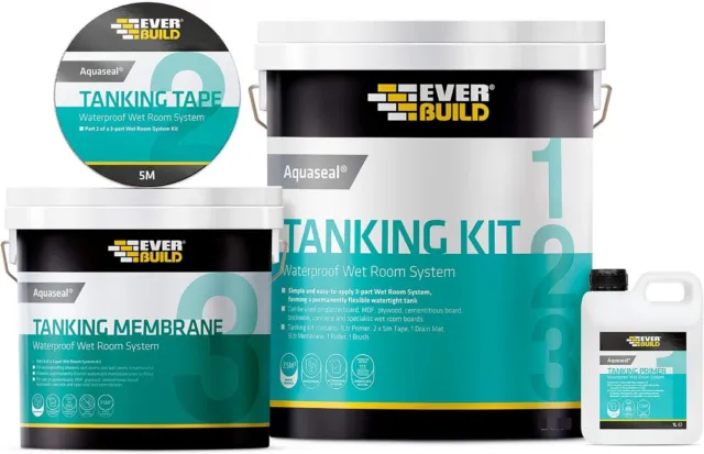 Everbuild Aquaseal Tanking Kit Waterproof Wet Room System, Standard (Prime 1 Li
