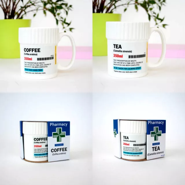 Pill Pot Shaped Tea Coffee Chocolate Ceramic Mug Fun Prescription Pharmacy Gift