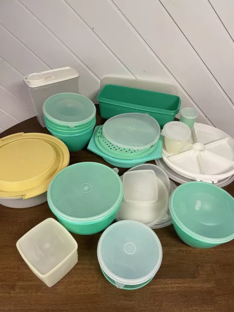 Vintage Tupperware Bundle Retro Green Bowls Tray Cake Containers etc Bulk Lot