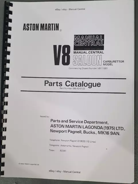 Aston Martin - V8 Saloon From V8/11001 - Parts Manual Catalogue