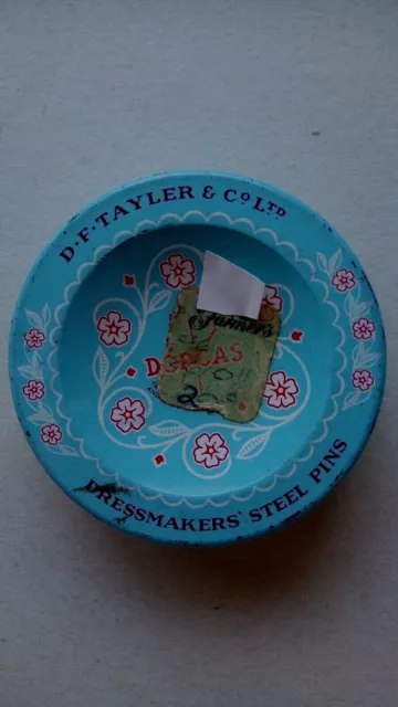Vintage D.F. TAYLER & CO LTD DORCAS dressmakers steel pins tin w/ Farmer's stick