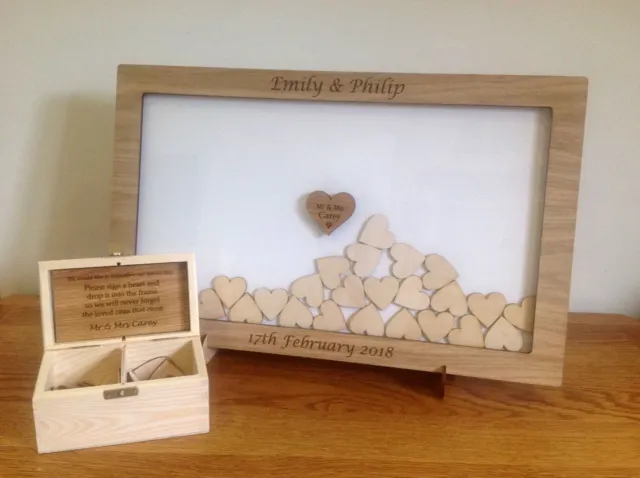 Personalised drop box Oak frame Wedding Guest Book white background