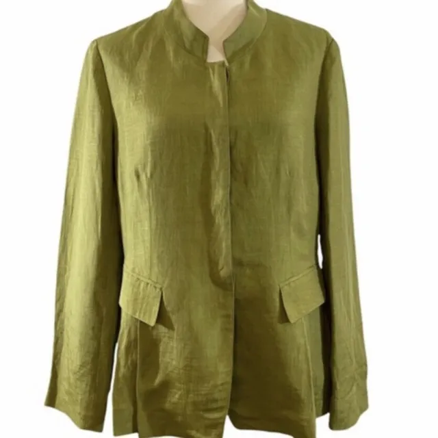 LAFAYETTE 148 WOMENS LIME GREEN Linen/Cupro Mandarin Collar Blazer ...