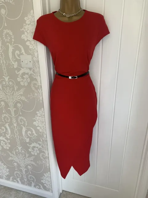 Lipsy BNWT  Red Stretch Belted Midi Occasion Dress U.K. 12